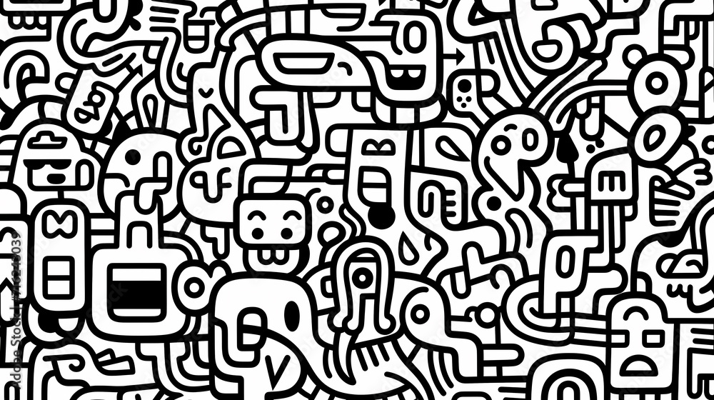 Funny doodle seamless pattern, artistic background Funny doodle seamless pattern, artistic background