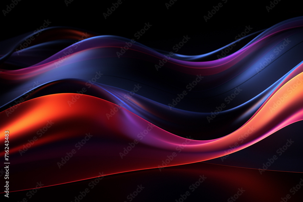 Dark abstract neon wave background created with Generative AI Dark abstract neon wave background created with Generative AI
