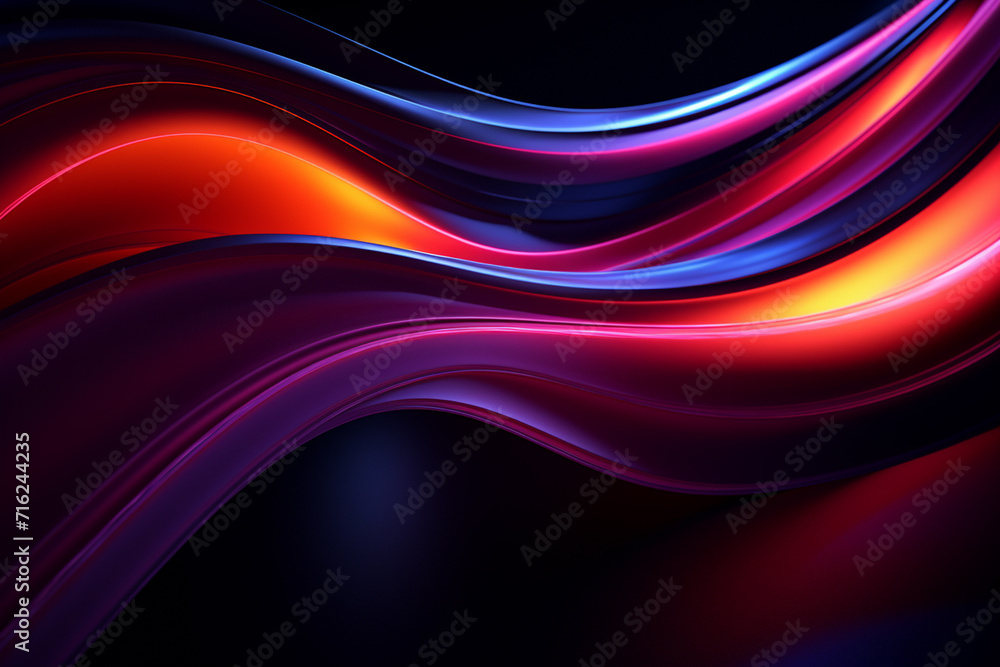 Dark abstract neon wave background created with Generative AI Dark abstract neon wave background created with Generative AI