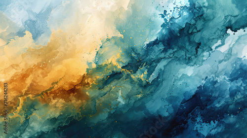 Abstract watercolor background combining green, blue and brown colors