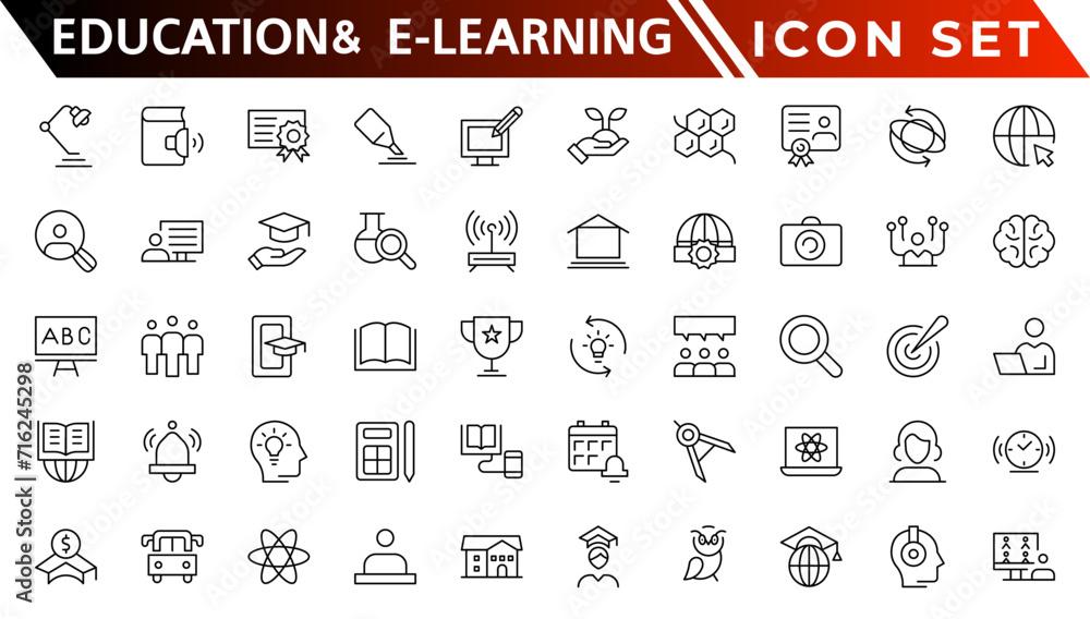 Education and E-Learning web icons in line style. School, university, textbook, learning. Vector illustration Education and E-Learning web icons in line style. School, university, textbook, learning. Vector illustration