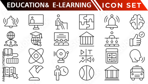 Education and E-Learning web icons in line style. School, university, textbook, learning. Vector illustration