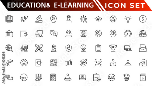 Education and E-Learning web icons in line style. School, university, textbook, learning. Vector illustration