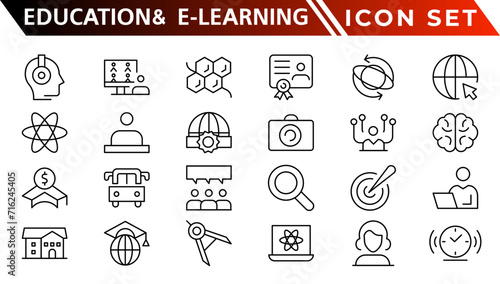 Education and E-Learning web icons in line style. School, university, textbook, learning. Vector illustration