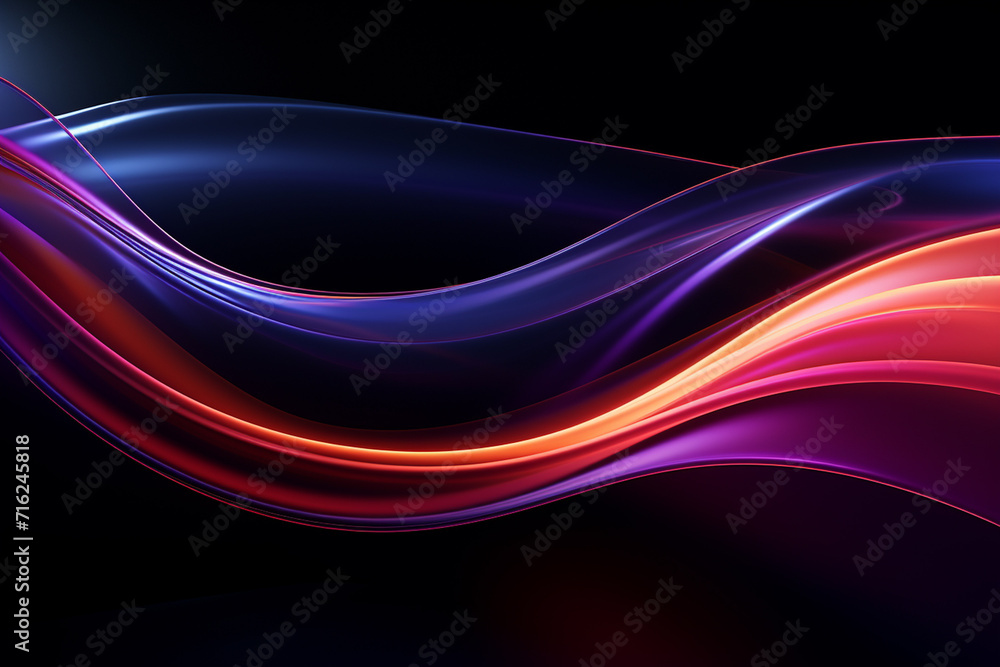 Naklejka premium Dark abstract neon wave background created with Generative AI