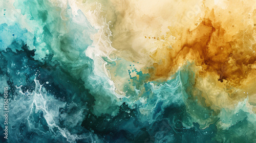 Abstract watercolor background combining green, blue and brown colors