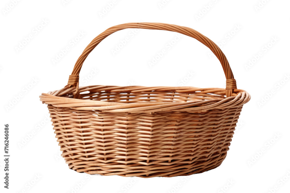 Handmade Wicker Basket with Handle Isolated On Transparent Background