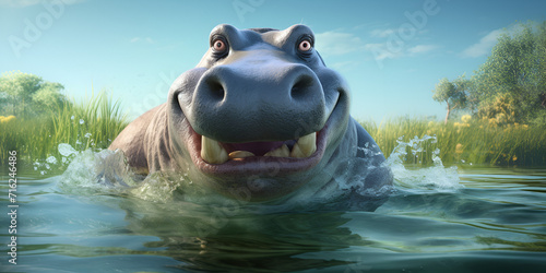 Hippo swimming underwater close up , Subaquatic Beauty: Up-Close Look at Hippo Swimming AI Generative  © Ubaid