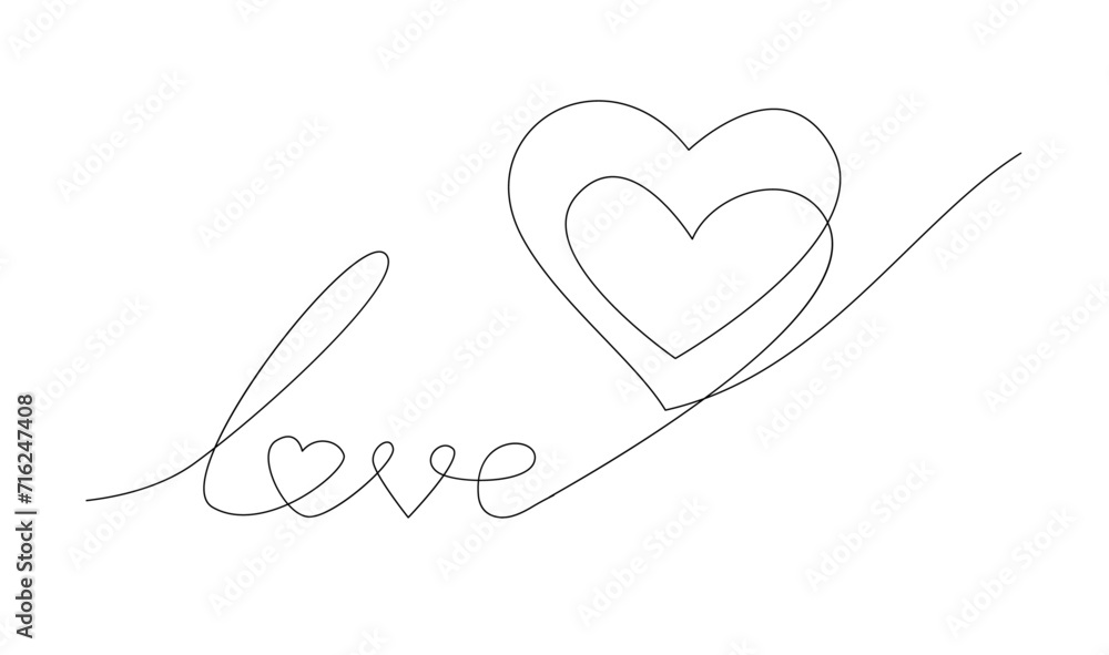 Hearth love continuous line hand writing illustration template