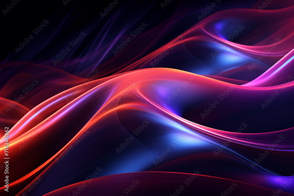 Dark abstract neon wave background created with Generative AI Dark abstract neon wave background created with Generative AI