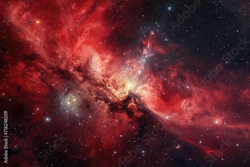 Red Nebula and galaxies in space. Abstract cosmos background