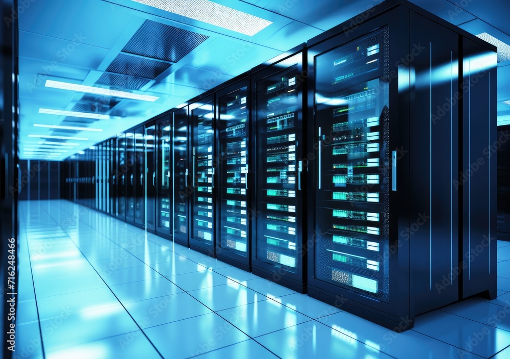 Server room interior in datacenter corridor Server room interior in datacenter corridor