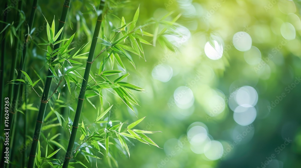 Nature of green bamboo tree in forest using as background bamboo leaves