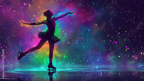 Neon Rhapsody: A Watercolor Figure Skating Dance