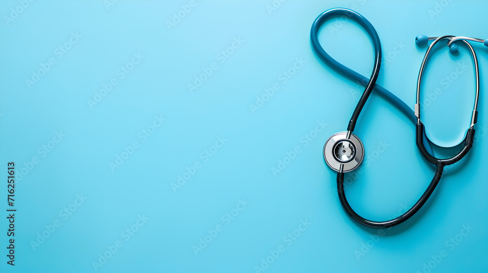 stethoscope on blue background, top view with copy space, Ai generated stethoscope on blue background, top view with copy space, Ai generated
