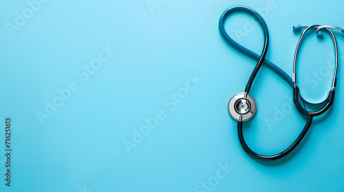 stethoscope on blue background, top view with copy space, Ai generated 