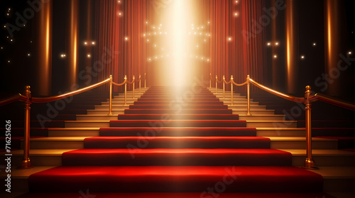 Luxurious and elegant red carpet staircase, holiday awards ceremony event