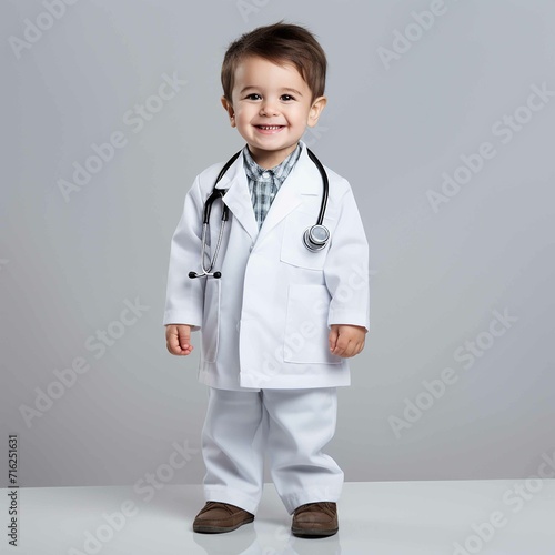 Little boy in doctor suit on a white background