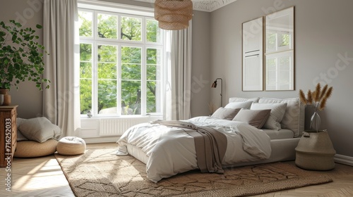 Scandinavian interior design of modern bedroom. © sirisakboakaew