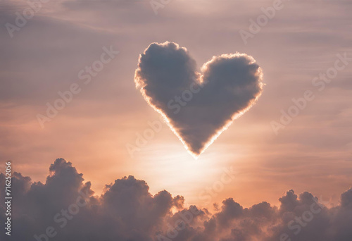 Heavenly Love: A Romantic Sky with Heart-Shaped Clouds, Balloons, and Nature's Passionate Embrace
