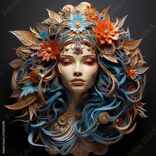 Serene Nature Goddess - Art Nouveau-Inspired Fantasy Art  Earthy Floral Mysticism for Home Decor  Wellness Spaces  and Artisan Fashion - Ai Generated
