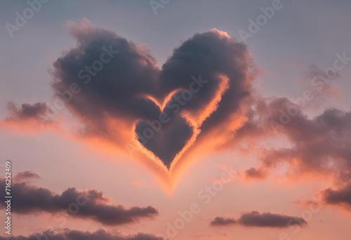 Sky's Heart: A Romantic Sunset Silhouette in Nature's Cloudscape