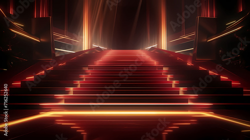 Luxurious and elegant red carpet staircase, holiday awards ceremony event