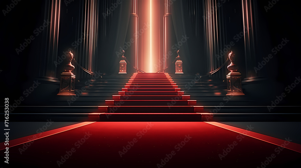 Luxurious and elegant red carpet staircase, holiday awards ceremony event Luxurious and elegant red carpet staircase, holiday awards ceremony event