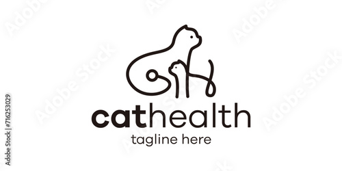cat health logo design, minimalist line logo design.