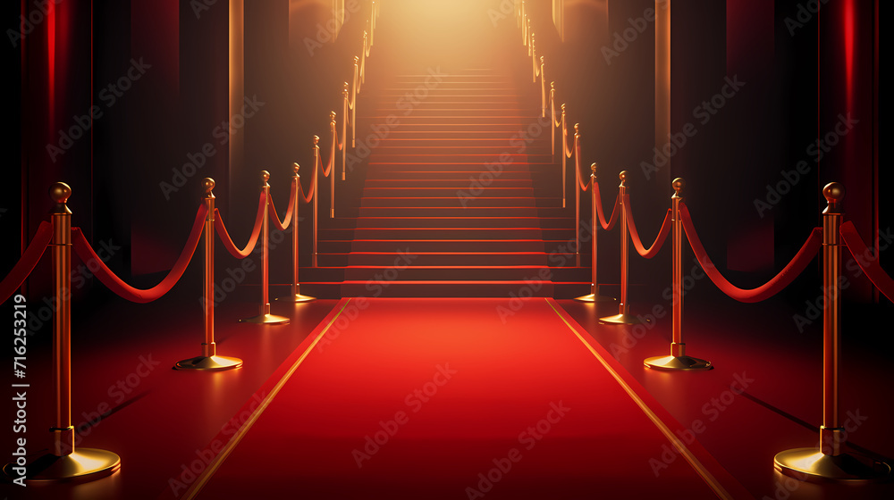 Luxurious and elegant red carpet staircase, holiday awards ceremony event Luxurious and elegant red carpet staircase, holiday awards ceremony event