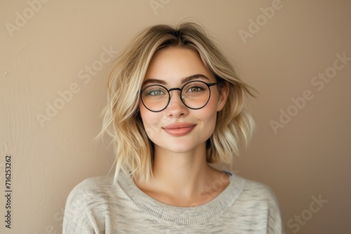 Beautiful smile of a young blonde Gen Z woman. Happy college student.