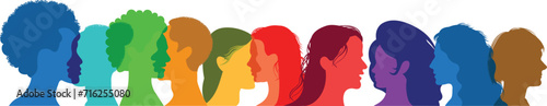 Silhouette of a group of multiethnic people. Racial equality in a multicultural society. Anti-racism concept. Profile silhouettes of different people photo