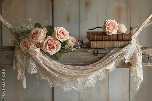 Newborn photography digital background a lacey hammock and pink roses