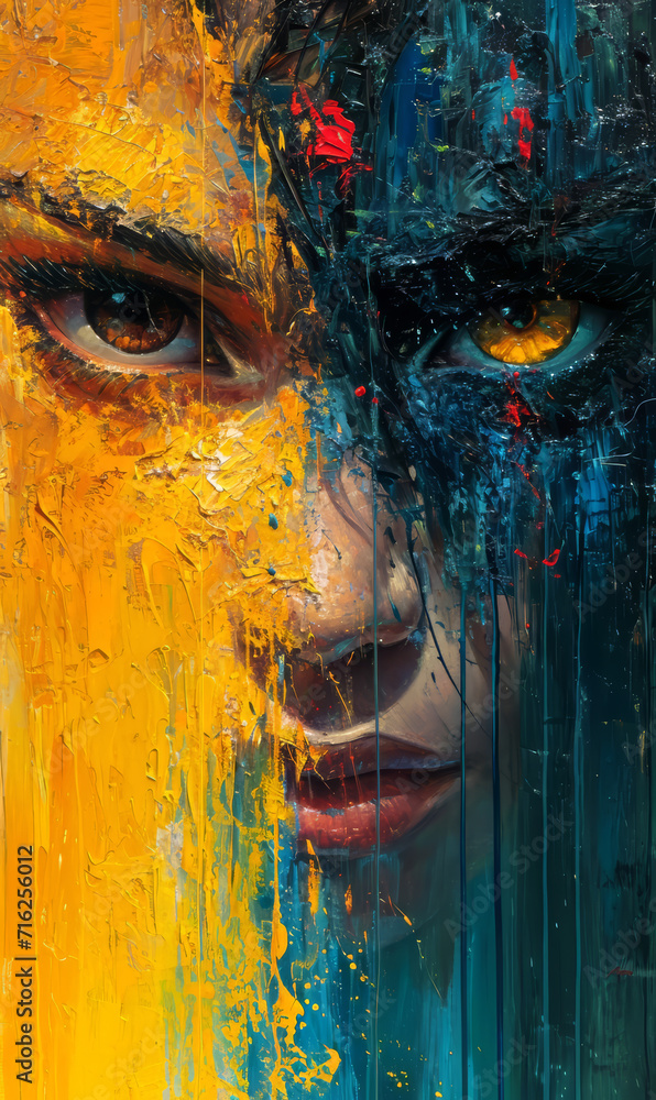 Beautiful woman faces with creative make-up. Oil painting style. Beautiful woman faces with creative make-up. Oil painting style.