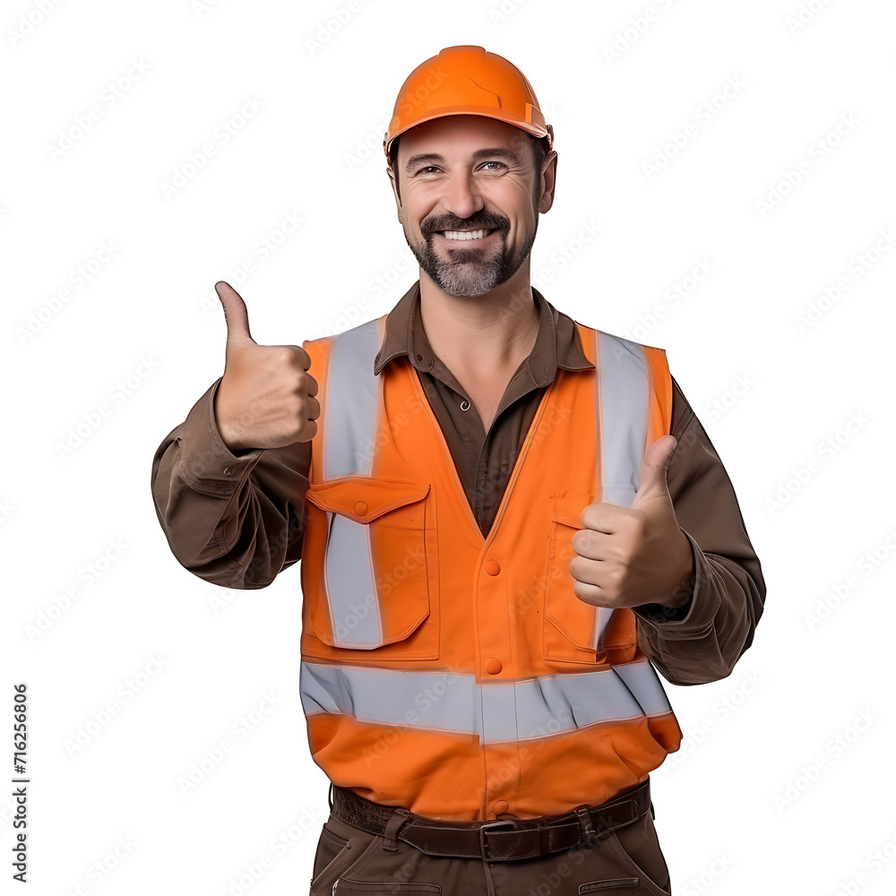 American truck driver smiling happily and giving thumbs up on transparent background PNG
