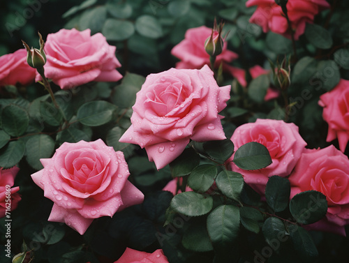 Close up of blooming pink roses flowers and petals
Generative AI