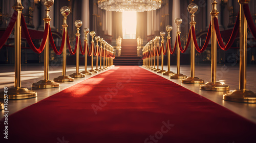 Red carpet on the stairs on dark background, the way to glory, victory and success © ma