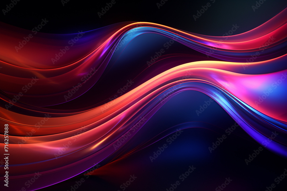 Dark abstract neon wave background created with Generative AI Dark abstract neon wave background created with Generative AI