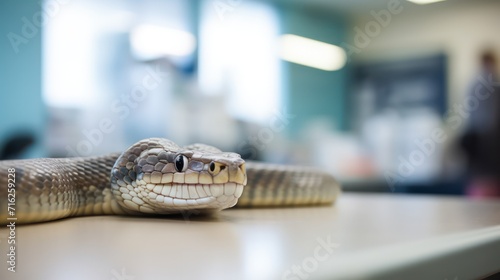 Sad snake in a veterinary clinic.
