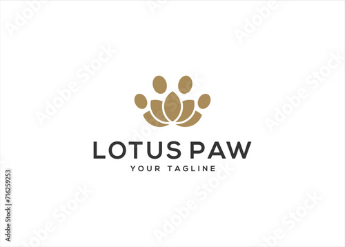 Paw Pet and Lotus flower logo design vector illustration