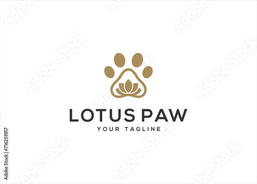 Paw Pet and Lotus flower logo design vector illustration