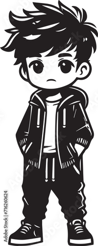 Attitude Boy Standing Alone Vector Silhouette