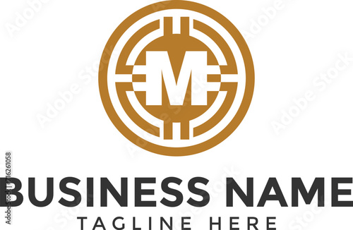 Letter M blockchain and crypto logo, blockchain logo, crypto logo, digital currency logo icon and symbol for cryptocurrency website and business, techfinance logo