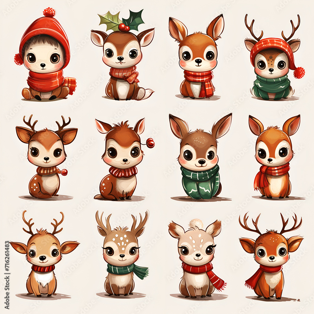 set of funny cute deer on white set of funny cute deer on white