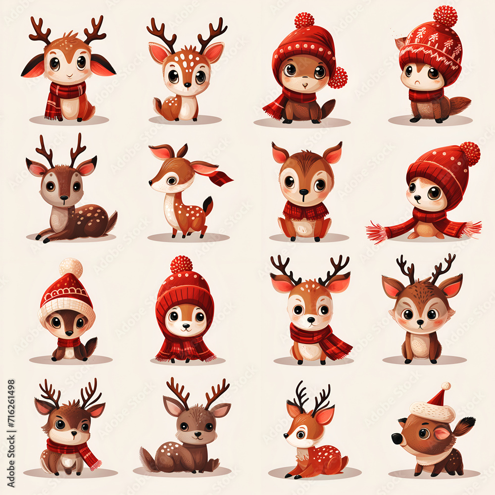 set of funny cute deer on white set of funny cute deer on white