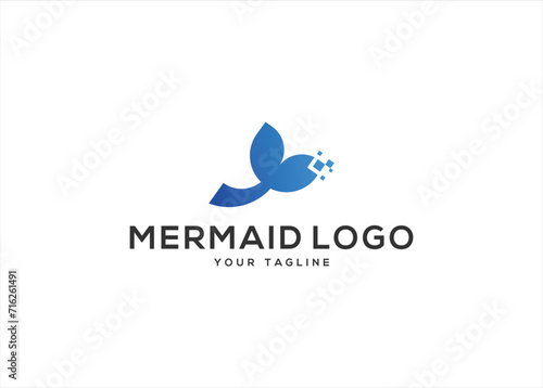 Digital Mermaid Tail logo vector design illustration