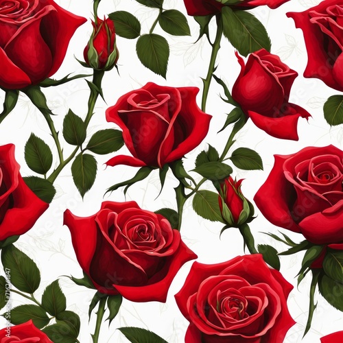 Red Roses with leaf on a white background