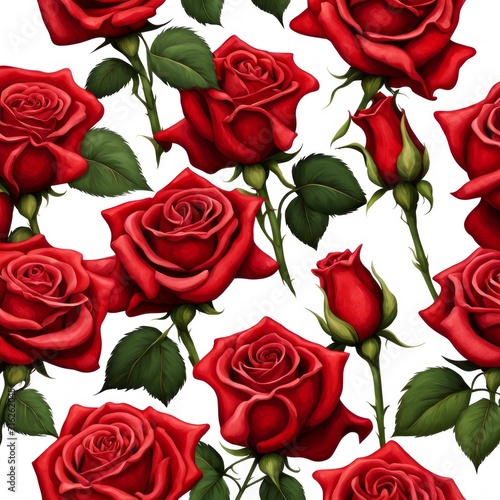 Red Roses with leaf on a white background