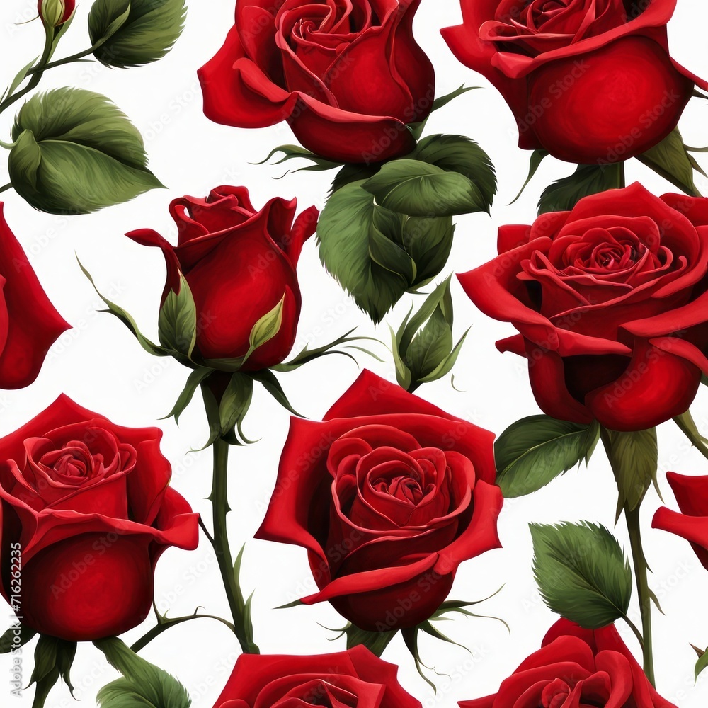 Red Roses with leaf on a white background
