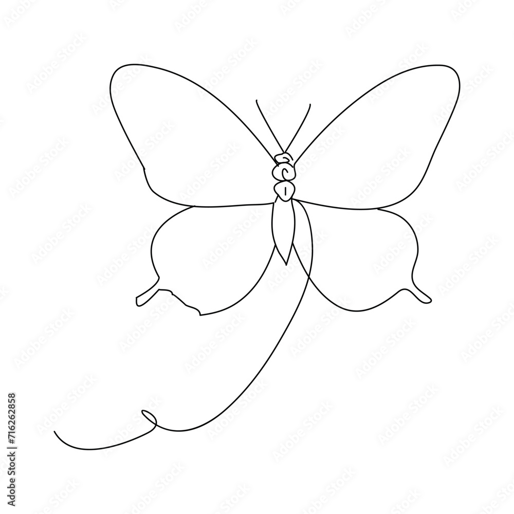 Fototapeta premium Butterfly continuous one line drawing element isolated on white background and single line art outline vector illustration